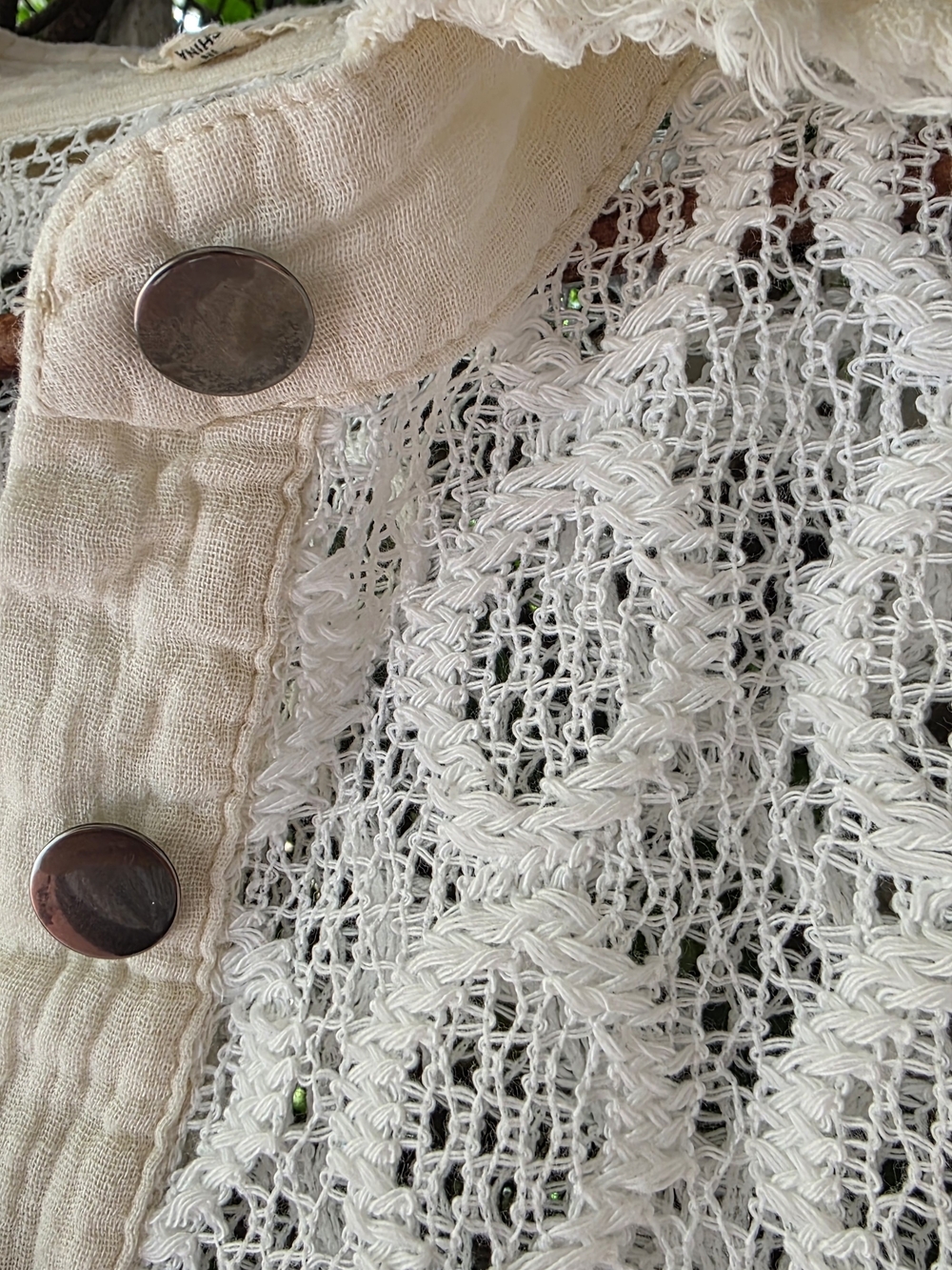 POL Cream Lace Crochet Button Down Gauze Boho Shacket Oversized - Picture 5 of 10